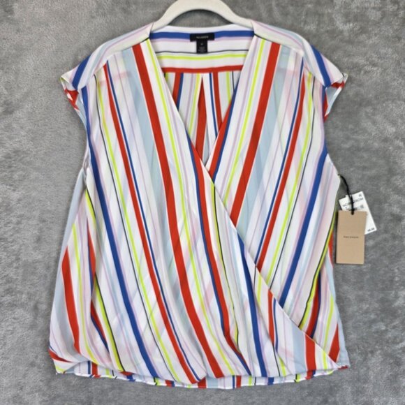 Halogen Blouse Womens Medium White Multi Stripe Surplice Cap Sleeve Nordstrom - Picture 1 of 9